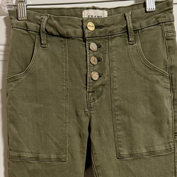 FRAME Le Crop Mini Boot Army Green Jeans SZ 24 Utilitarian Ankle - Picture 1 of 7
